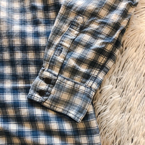 Guess Blue and White Plaid Patchwork Long Sleeve Button Down - Picture 3 of 5